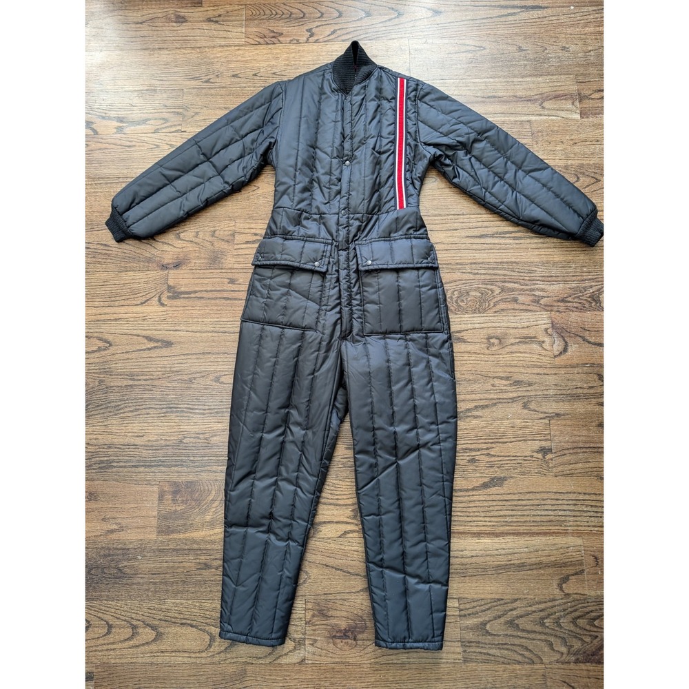 Vintage Scagway Hunting Fishing Insulated Coveralls Mens S Black Red Stripe